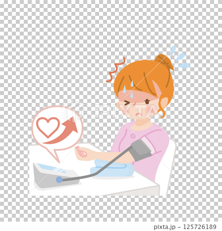 血圧を測る若い女性_高血圧 血圧を測る若い女性_高血圧 125726189