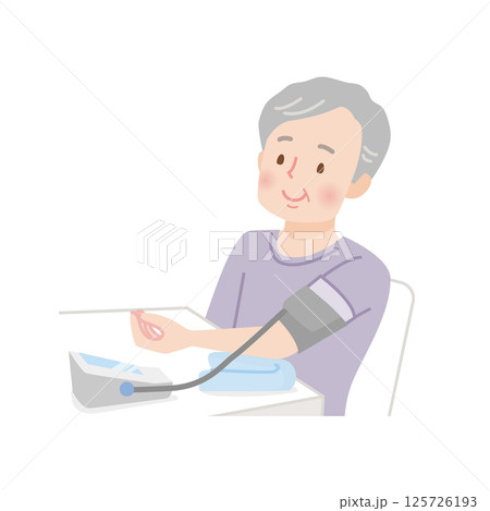 血圧を測るシニア男性 125726193
