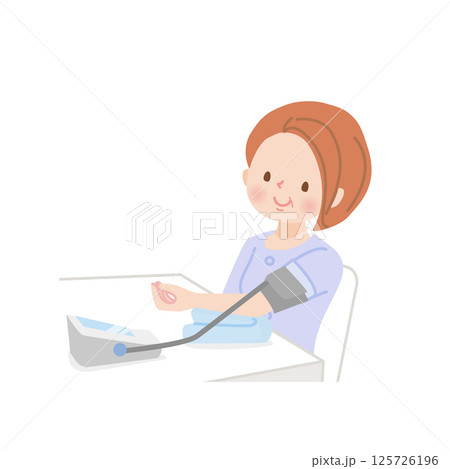 血圧を測る中年女性 125726196