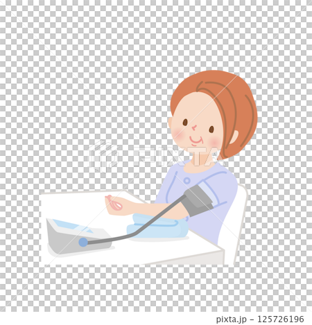 Middle-aged women measuring blood pressure 125726196