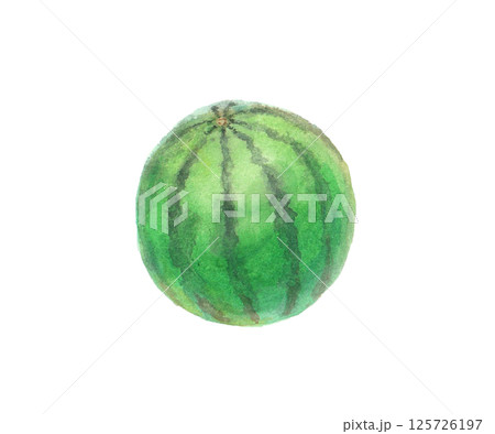 水彩絵の具で描いたまるごとスイカのイラスト 125726197