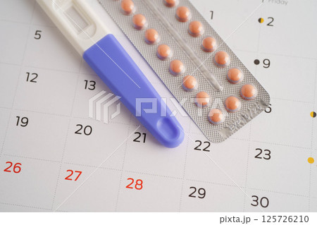 Pregnancy test for female of ovulation day, fetus, maternity, childbirth, birth control. 125726210