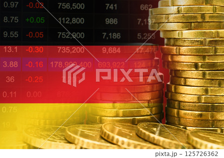 Germany flag on stock investment trading with coin and graph. 125726362
