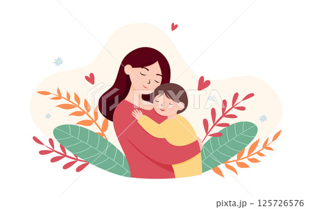 Mom and child sharing warm hug, symbol of love, care, and family connection.. Mom and child sharing warm hug, symbol of love, care, and family connection.. 125726576