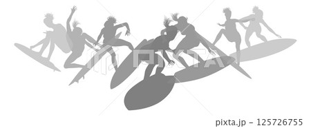 Surfer Surfboard Surfers Women Female Silhouettes Surfer Surfboard Surfers Women Female Silhouettes 125726755