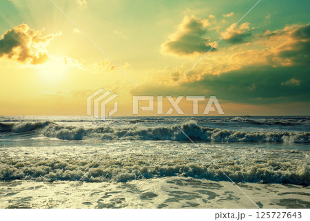 Seascape in the early morning, sunrise over the sea. Nature landscape Seascape in the early morning, sunrise over the sea. Nature landscape 125727643