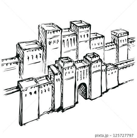 Babylonian Gate. Vector drawing scene 125727797