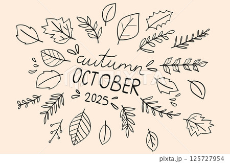 Doodle Leaves Fall Line Drawing Autumn October 2025 125727954