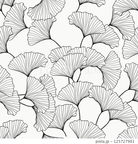 Seamless pattern hand- drawn gingko leaf on gray background.Vector illustration 125727981