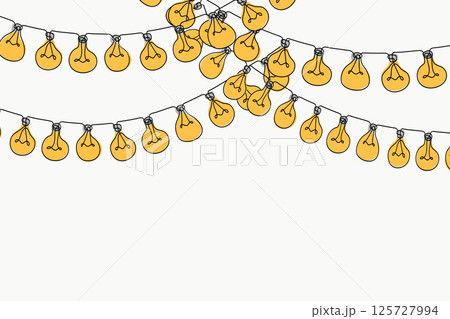 Yellow light bulb hanging continuous line art decoration.Vector Yellow light bulb hanging continuous line art decoration.Vector 125727994