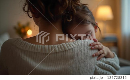 Child hugging mother, comfort, love, warmth 125728213