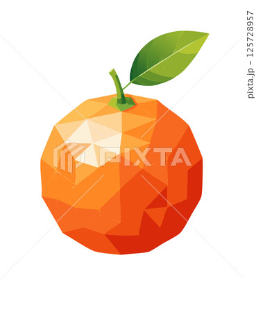 A crisp faceted orange with a polygonal design and vibrant highlights. Features green leaf and shadows on white background. Great for vector projects or food branding. A crisp faceted orange with a polygonal design and vibrant highlights. Features green leaf and shadows on white background. Great for vector projects or food branding. 125728957
