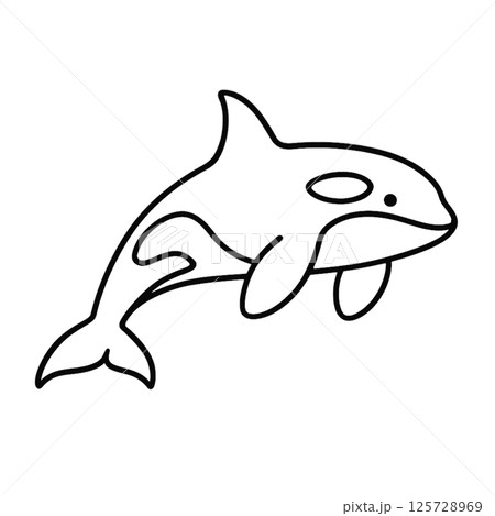 シャチの線画イラスト、動物シリーズ、アイコン、背景なし、素材 125728969