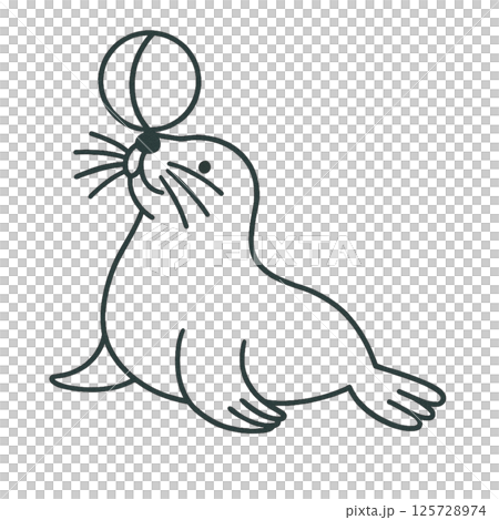 アシカの線画イラスト、アイコン、素材、背景なし、ボールで遊ぶ アシカの線画イラスト、アイコン、素材、背景なし、ボールで遊ぶ 125728974