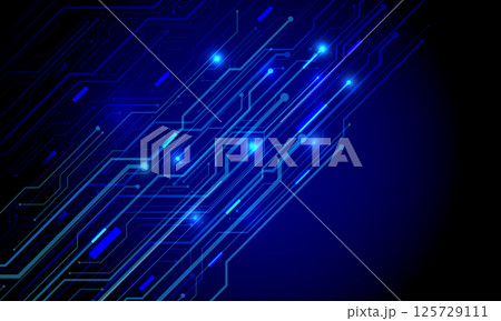 Abstract blue neon cyber circuit digital geometric dynamic on black blank space design modern futuristic technology creative background vector 125729111