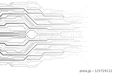 Abstract grey circuit board technology connected lines electronics elements computer motherboard chip processor semiconductor digital on white background vector 125729112