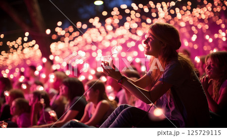 夜祭りを楽しむ幻想的な女性 125729115