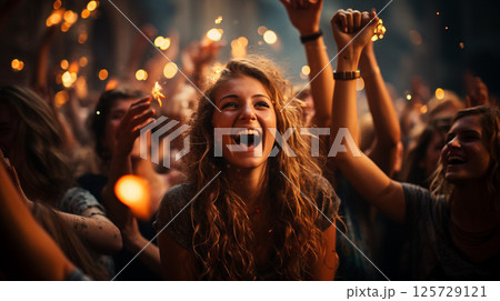 夜祭りを楽しむ幻想的な女性 125729121