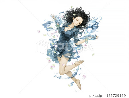 花びらを纏った風の妖精のイラスト素材 125729129