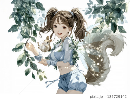 笑顔のリスの妖精のイラスト素材 125729142