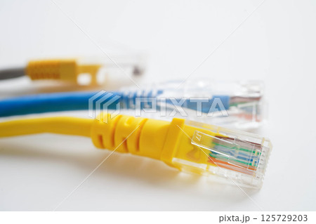 Ethernet cable for connect to wireless router link to internet service provider network. 125729203