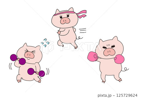 ダイエットトレーニングするブタの女の子イラスト 125729624
