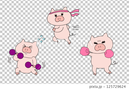 ダイエットトレーニングするブタの女の子イラスト 125729624