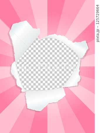 サンバーストと穴の空いた紙の背景素材、フレーム、縦向き 125729664