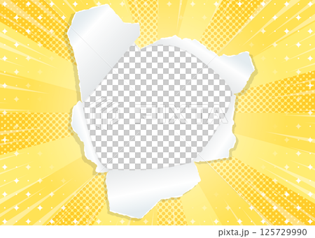 Sunburst and perforated paper background material, halftone dots, glitter pattern, concentrated lines 125729990