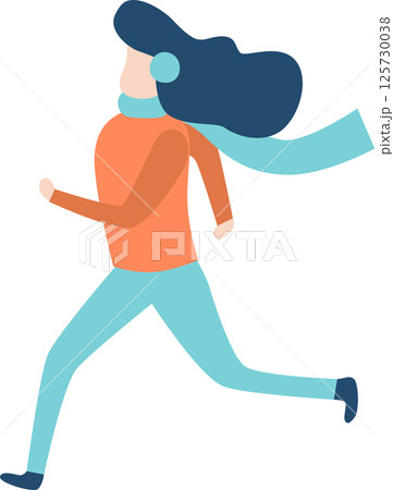 Young woman running joyfully outdoors in winter attire, featuring earmuffs and a scarf, embracing the thrill of her fitness routine in the crisp, cold weather Young woman running joyfully outdoors in winter attire, featuring earmuffs and a scarf, embracing the thrill of her fitness routine in the crisp, cold weather 125730038