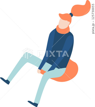 Winter fun and recreation concept with a young woman sliding down, enjoying winter leisure activity, wearing warm clothes and a scarf, isolated on white background 125730055