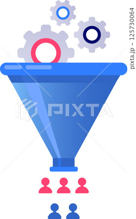 Marketing automation process filtering customers through sales funnel, converting leads into paying clients using automated marketing strategies 125730064
