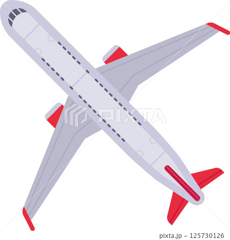 Capturing a top view of a modern passenger airplane soaring through the sky, showcasing an aircraft with striking red wings and tail, embodying the essence of aerial travel and transportation Capturing a top view of a modern passenger airplane soaring through the sky, showcasing an aircraft with striking red wings and tail, embodying the essence of aerial travel and transportation 125730126