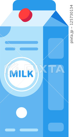 Light blue milk carton with red top, white label and the word milk written on it, isolated over white background, ideal for healthy eating and lifestyle concepts 125730134