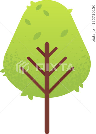 Stylized green tree with a brown trunk and rounded crown, featuring leaves and isolated on a white background, representing nature and simplicity 125730156