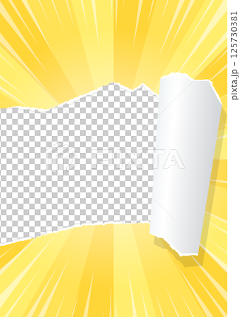 旭日和撕紙背景資料、焦點線效果、框架、縱向 125730381