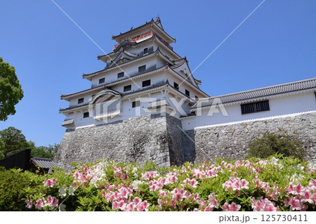 佐賀県唐津市の唐津城とツツジの花 佐賀県唐津市の唐津城とツツジの花 125730411
