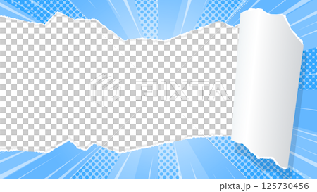 Sunburst and torn paper background material, halftone dots, concentrated line effects, frame Sunburst and torn paper background material, halftone dots, concentrated line effects, frame 125730456