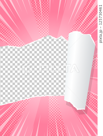 Sunburst and torn paper background material, halftone dots, concentrated line effect, frame, portrait orientation 125730461