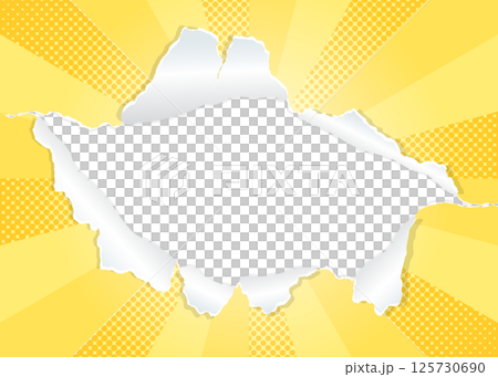 サンバーストと穴の空いた紙の背景素材、ハーフトーンのドット、フレーム 125730690