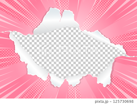 Sunburst and perforated paper background material, halftone dots, concentrated line effect, frame 125730698