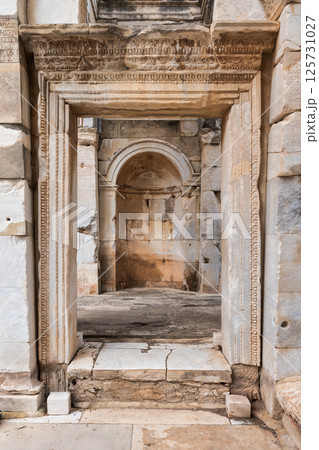 Exploring the majestic entrance of the Library of Celsus in Ephesus, Selcuk, Turkey 125731027