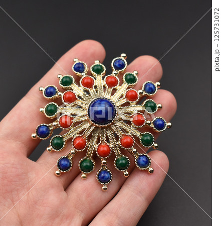 Vintage brooch with charm womens jewelry flat photo 125731072