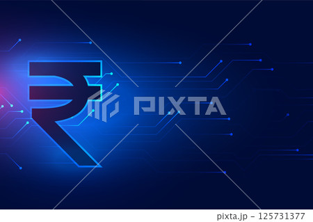 digital currency indain rupee symbol background with circuit lines 125731377