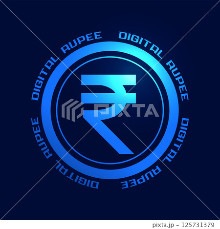 indian currency digital rupee sign on blue background 125731379