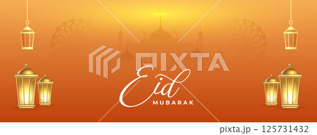 eid mubarak event wallpaper with realistic islamic lantern 125731432