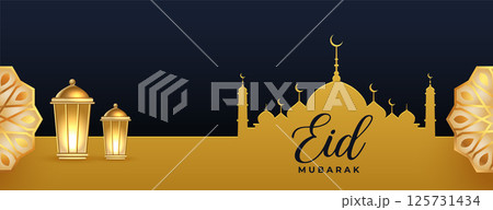 eid mubarak islamic holiday banner with realistic lamp eid mubarak islamic holiday banner with realistic lamp 125731434