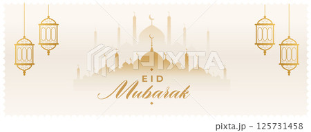 islamic festival eid muabrak mosque wallpaper with hanging lamp 125731458