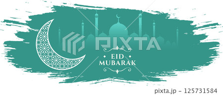 cultural eid mubarak banner with islamic decoration in watercolor style 125731584