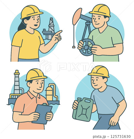 Workers in hard hats engaged in various industrial tasks, showcasing teamwork and expertise Workers in hard hats engaged in various industrial tasks, showcasing teamwork and expertise 125731630